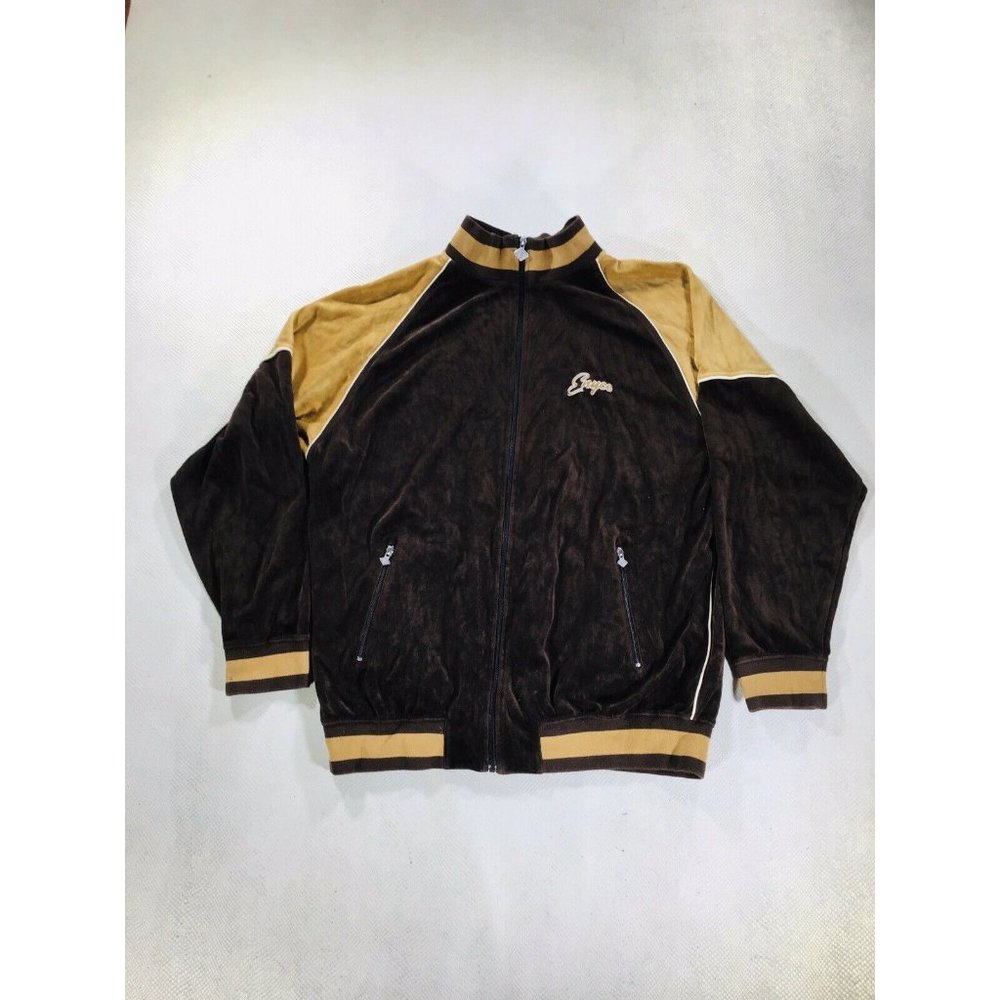 y2K vintage Enyce Track Jacket zip up brown tan xxl streetwear mc bling Oversize